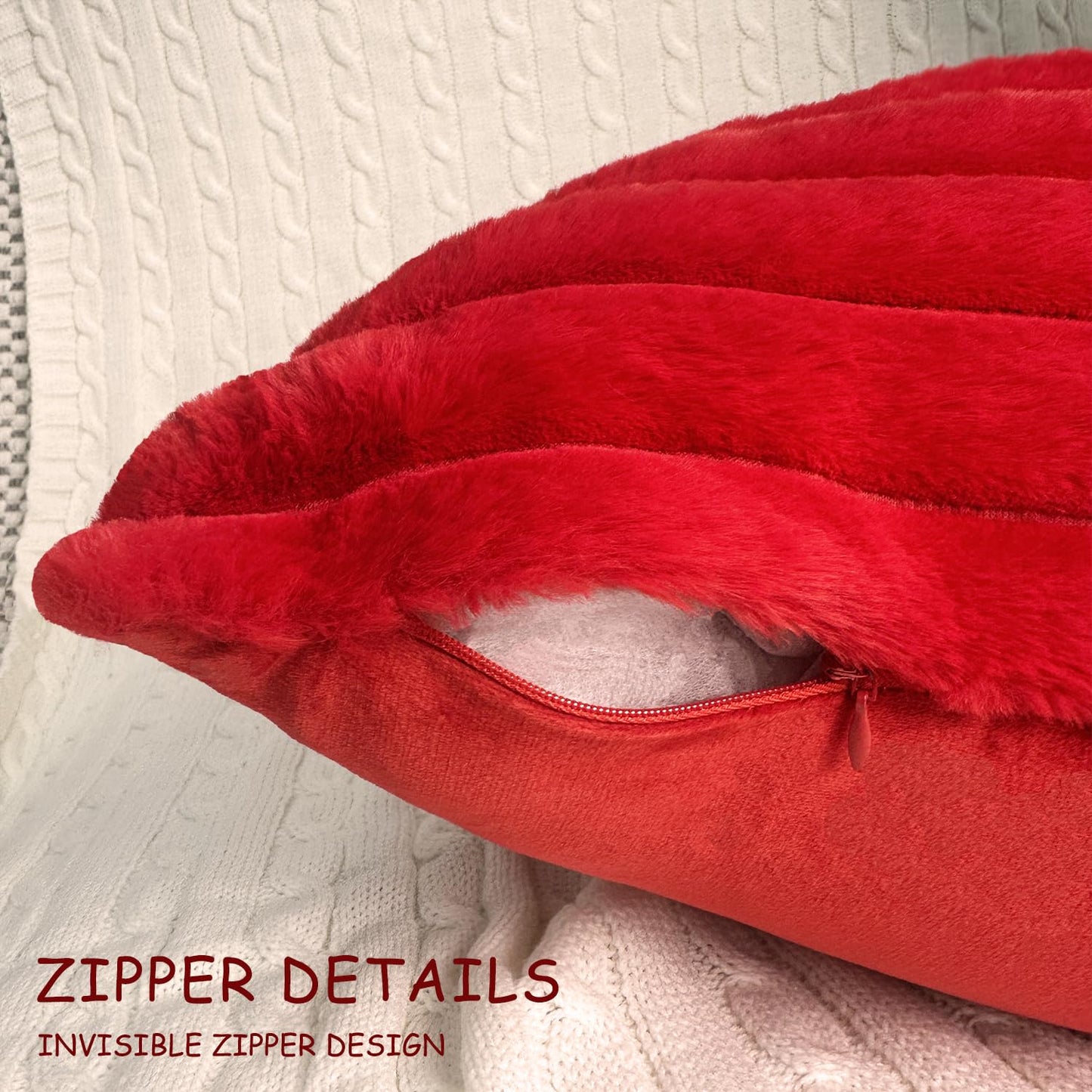 2 Pack 18x18 Pillow Cover Velvet Pillow Covers, Faux Fur Square Throw Pillow Covers for Living Room Decorations Throw Pillow Case, Throw Pillow Cover Cushion Cover for Home Sofa Bedroom Car, Red