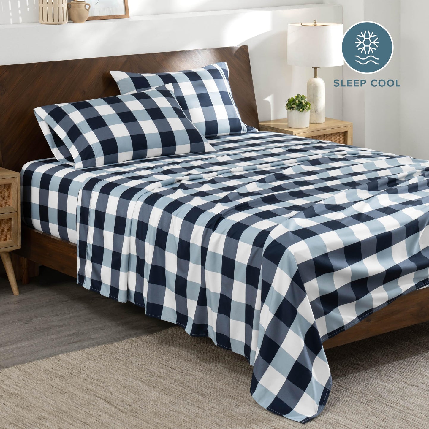 Bare Home Queen Sheet Set - Luxury 1800 Ultra-Soft Microfiber Double Brushed - Deep Pockets - Easy Fit - 4 Piece Set - Bedding Sheets & Pillowcases (Queen, Gingham Blue)