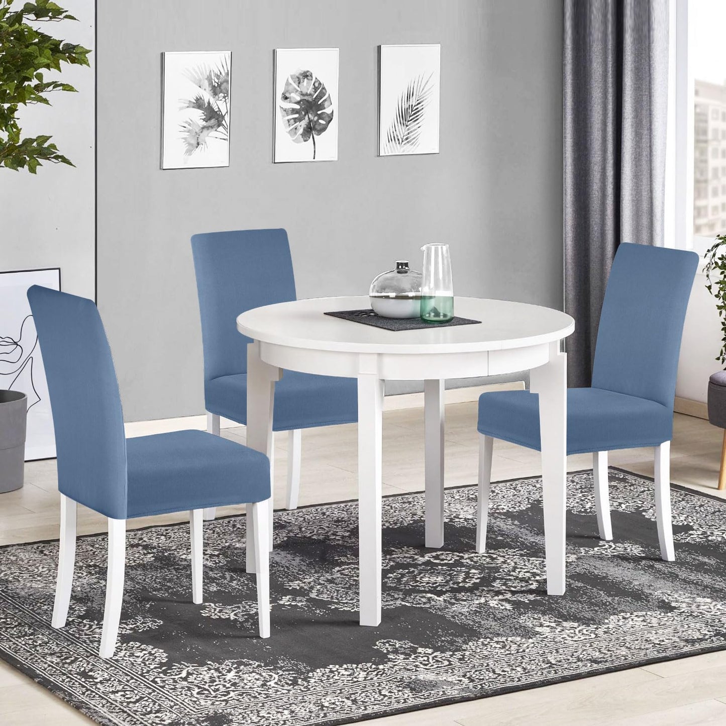 SearchI Dining Room Chair Covers Set of 4, Stretch Solid Color Parsons Chair Slipcovers Spandex Removable Washable Kitchen Chair Protector Cover for Dining Room, Hotel, Ceremony (Gray Blue)