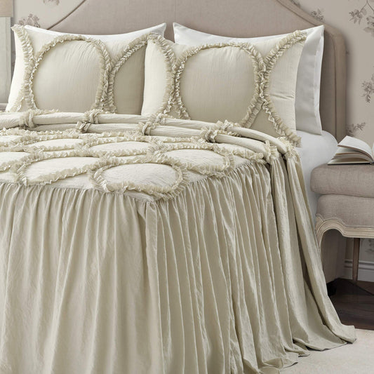 Lush Decor Riviera Bedspread King Size 3 Piece Set Neutral - Ruffled Bedding Set King Bedspread - Beige Bedding - Vintage Coquette Room Decor