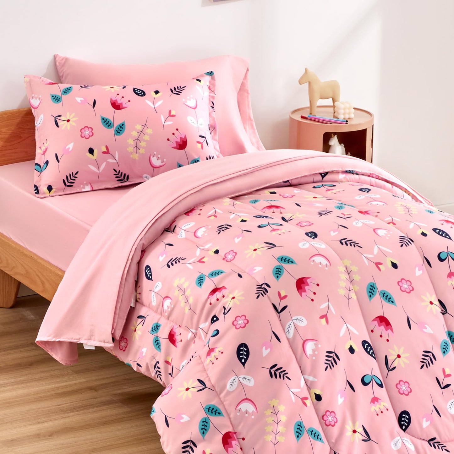 SLEEP ZONE Kids Bedding Full/Queen Comforter Set - Cute Printed for Boys, Girls, Teens, Super Soft, Fade Resistant (Pink Flower, Full/Queen)