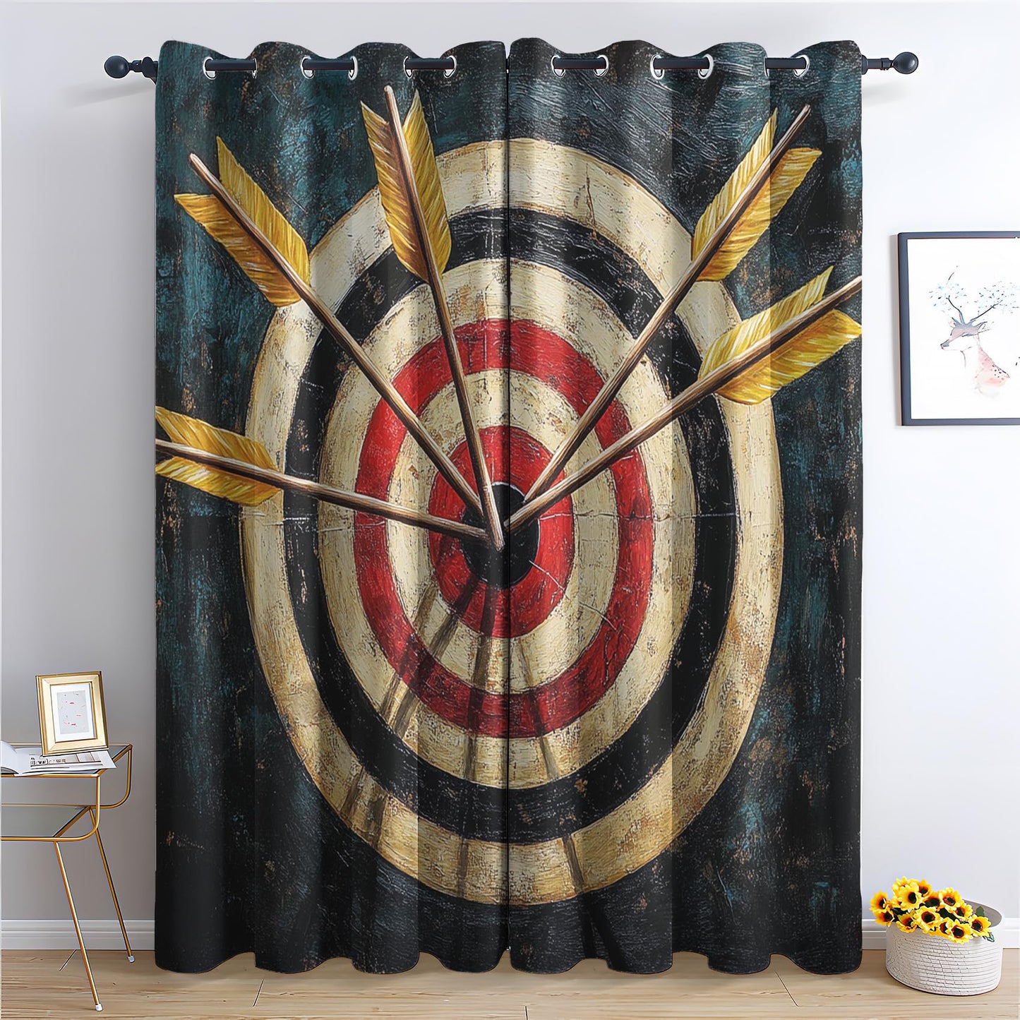 Phtbz Archery Curtains 45 Inch Length 2 Panels Set, Bullseye Target Patterned Blackout Curtains for Bedroom, Living Room Decor, Room Darkening Thermal Insulated Grommet Drapes