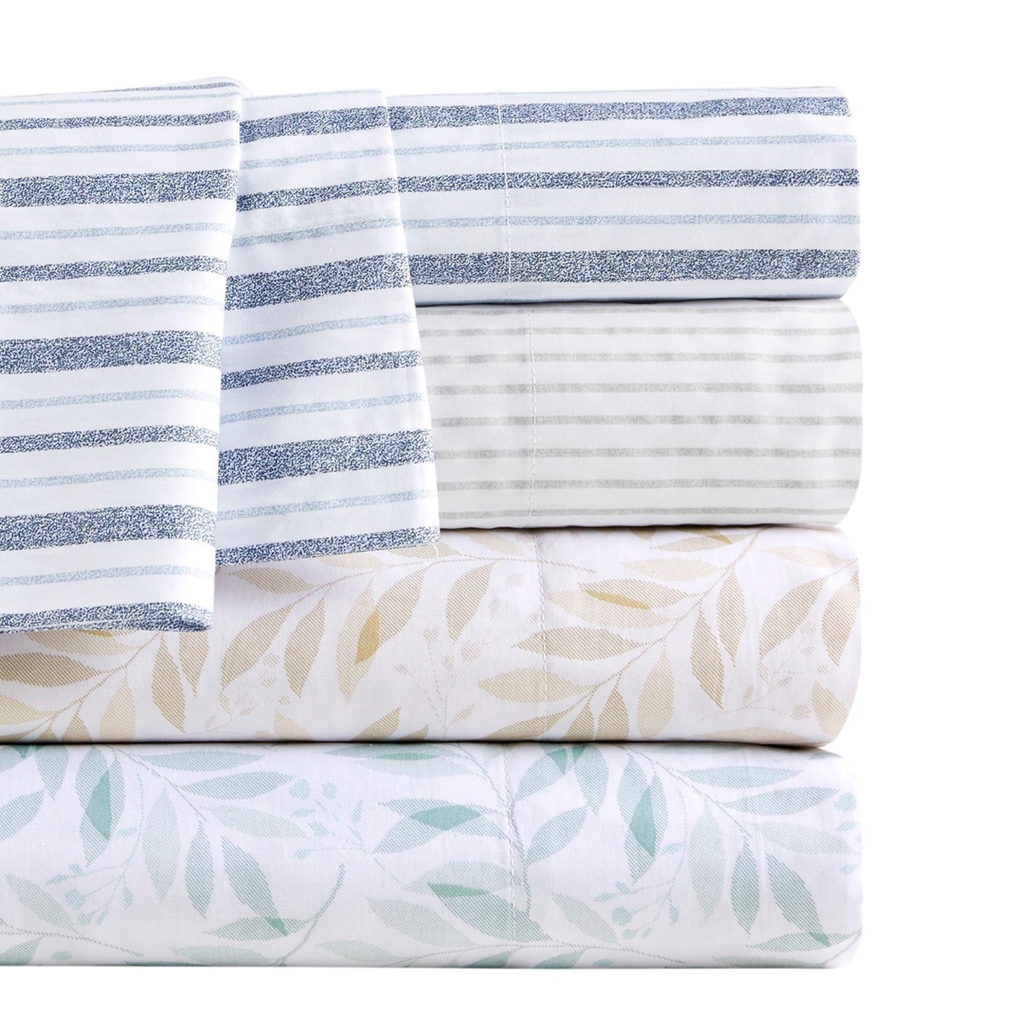 Madison Park 100% Cotton Sheets, Breathable & Soft Cotton Bed Sheets, Printed Design, Elastic Pocket Cotton Sheet Set Fits Up to 14" Mattress, All Season, Full Blue Stripes 4 Piece