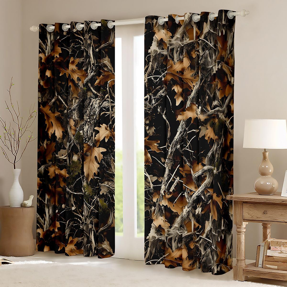 Feelyou Tree Branches Curtains for Bedroom Living Room Tree Blackout Shades Botanical Room Darkening Curtain Leaf Window Treatments, 2 Panels 52 x 63 Inch Nature Theme Decor