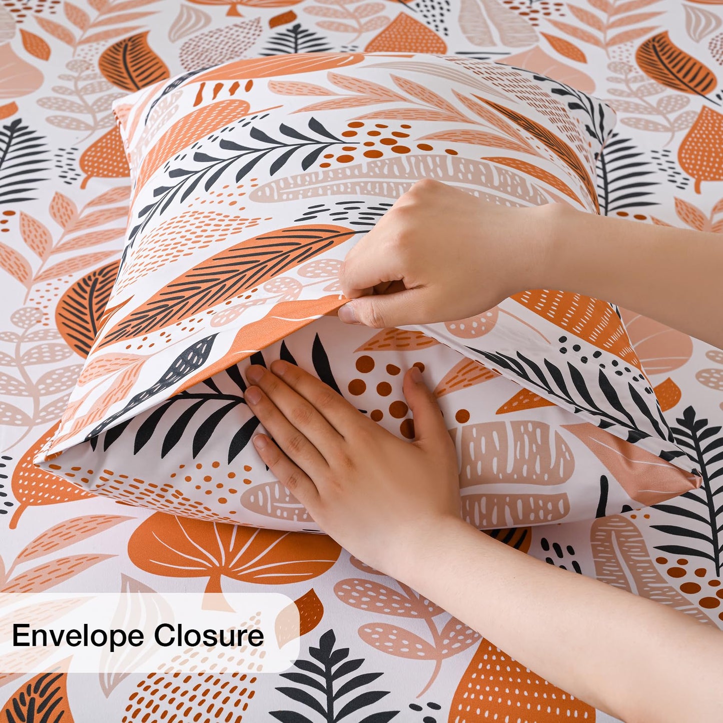 Yibeizi Boho Leaves Printed Sheet Set King, Botanical Pattern Bed Sheets Microfiber Bedding Sheets & Pillowcases Soft 15" Extra Deep Pocket Fitted Bedsheet 4 Piece