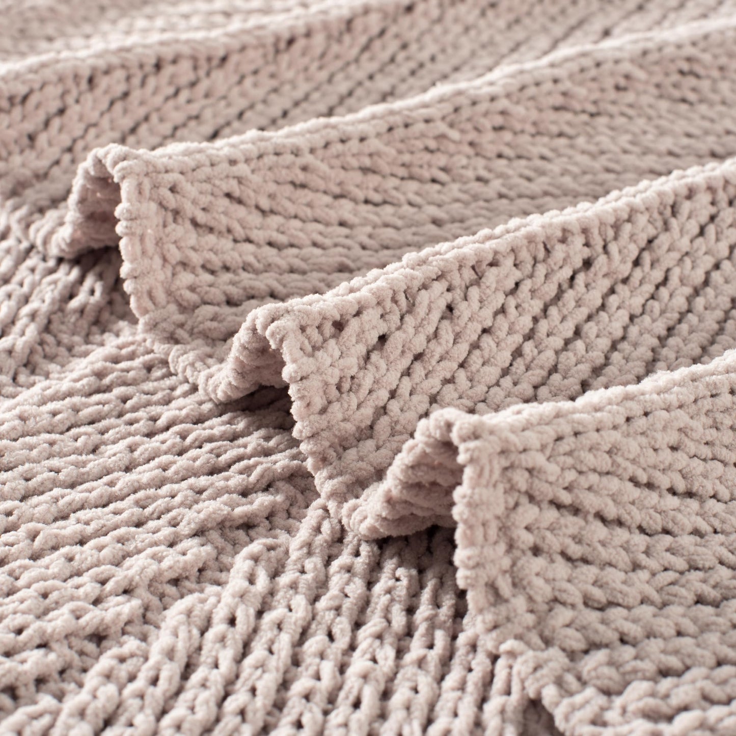 CloudDwelling Chenille Knit Throw Blanket Fluffy Fuzzy Soft Lightweight Cozy Farmhouse Chunky Knitted Throws for Couch Sofa Bed (Taupe, 50"x60")