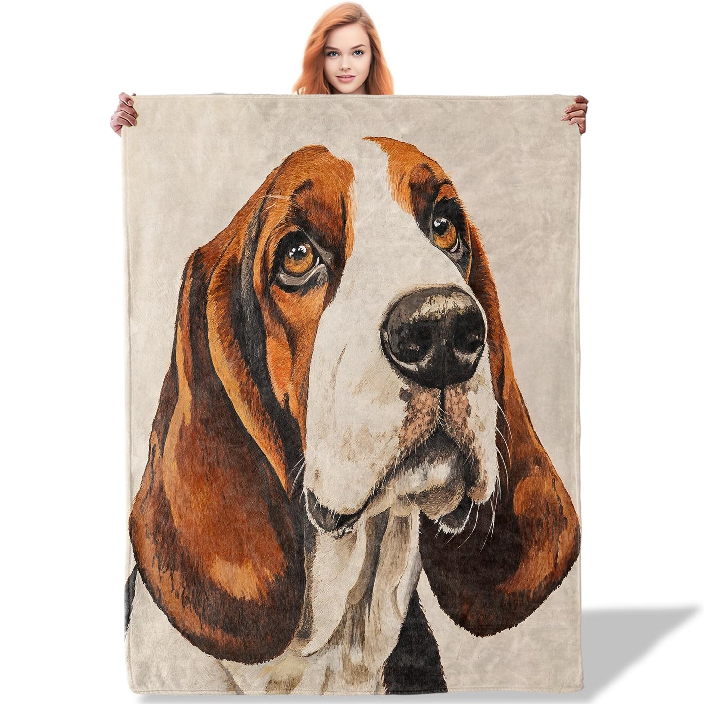 Plistiz Basset Hound Dog Throw Blanket for Women Girls Boys, Soft Flannel Blankets Gifts for Living Room Couch, Home, Sofa Decor, 50"x60"