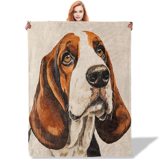 Plistiz Basset Hound Dog Throw Blanket for Women Girls Boys, Soft Flannel Blankets Gifts for Living Room Couch, Home, Sofa Decor, 50"x60"