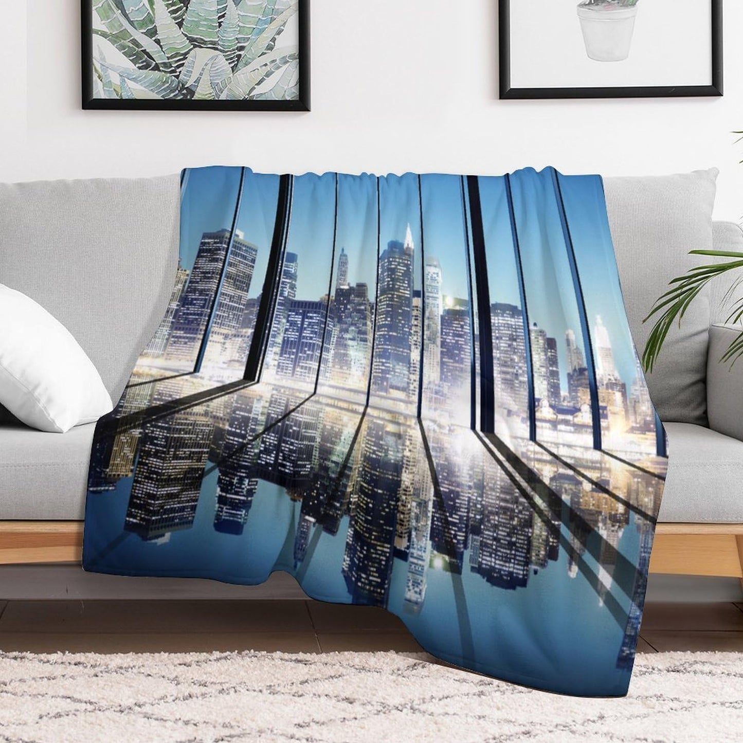 City Night Landscape Throw Blanket,New York Buildings Neon Lights Pattern Soft Cozy Warm Flannel Blankets for Sofa Couch Bed Gifts for Lover Kids Boys Grils Women Adults 30x40 Inch