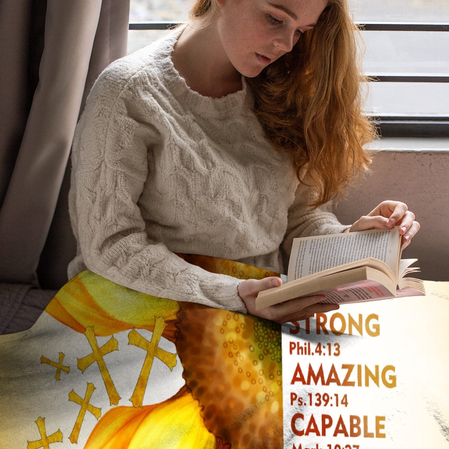 AMITAYUS Yellow Sunflower Prayer Blanket Bible Verse Healing Inspirational Sympathy Fleece Throw Religious Christian Gifts for Women Wife - Womens Gift Ideas - 40''x50''