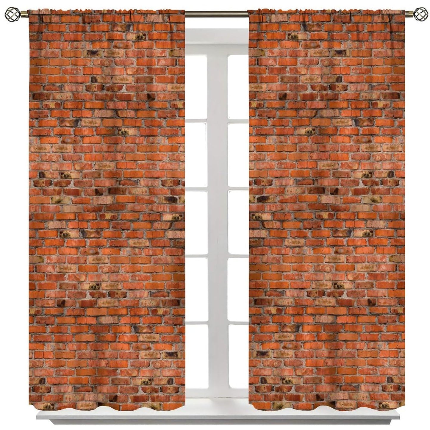 ICMOLYYENLO Vintage Red Brown Brick Wall Curtains, Vintage Stone Brick Rock Country Farmhouse Geometric Pattern Curtains for Living Room Bedroom Blackout Curtains 42x44 Inches