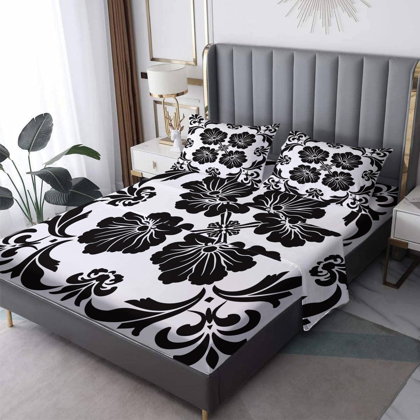 NOGAWA Ethnic Vintage Bohemian Sheets Queen, Black and White Bed Sheets, Deep Pocket & Soft Microfiber Bedding Sheets & Pillowcases 4 Piece - Fitted Sheet & Flat Sheet & 2 Pillow Cases