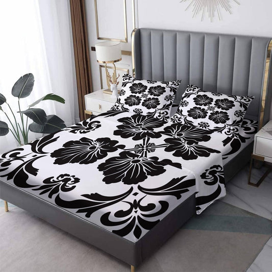 NOGAWA Ethnic Vintage Bohemian Sheets Queen, Black and White Bed Sheets, Deep Pocket & Soft Microfiber Bedding Sheets & Pillowcases 4 Piece - Fitted Sheet & Flat Sheet & 2 Pillow Cases