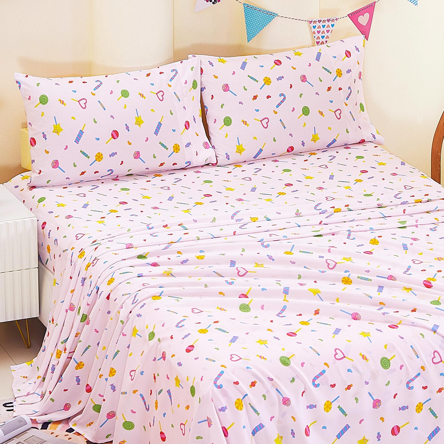 CozySmile Twin Sheet Set Kids,3 Pieces Breathable Soft Microfiber Bedsheets for Child Girls, Oeko-TEX, Anti Pilling Deep Pockets Easy Care Bed Sheets, Candy