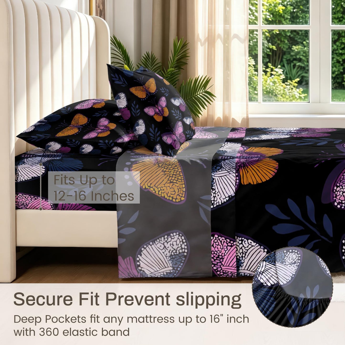 Butterfly King Sheet Set 4 Pcs Gothic Dark Bed Sheets
