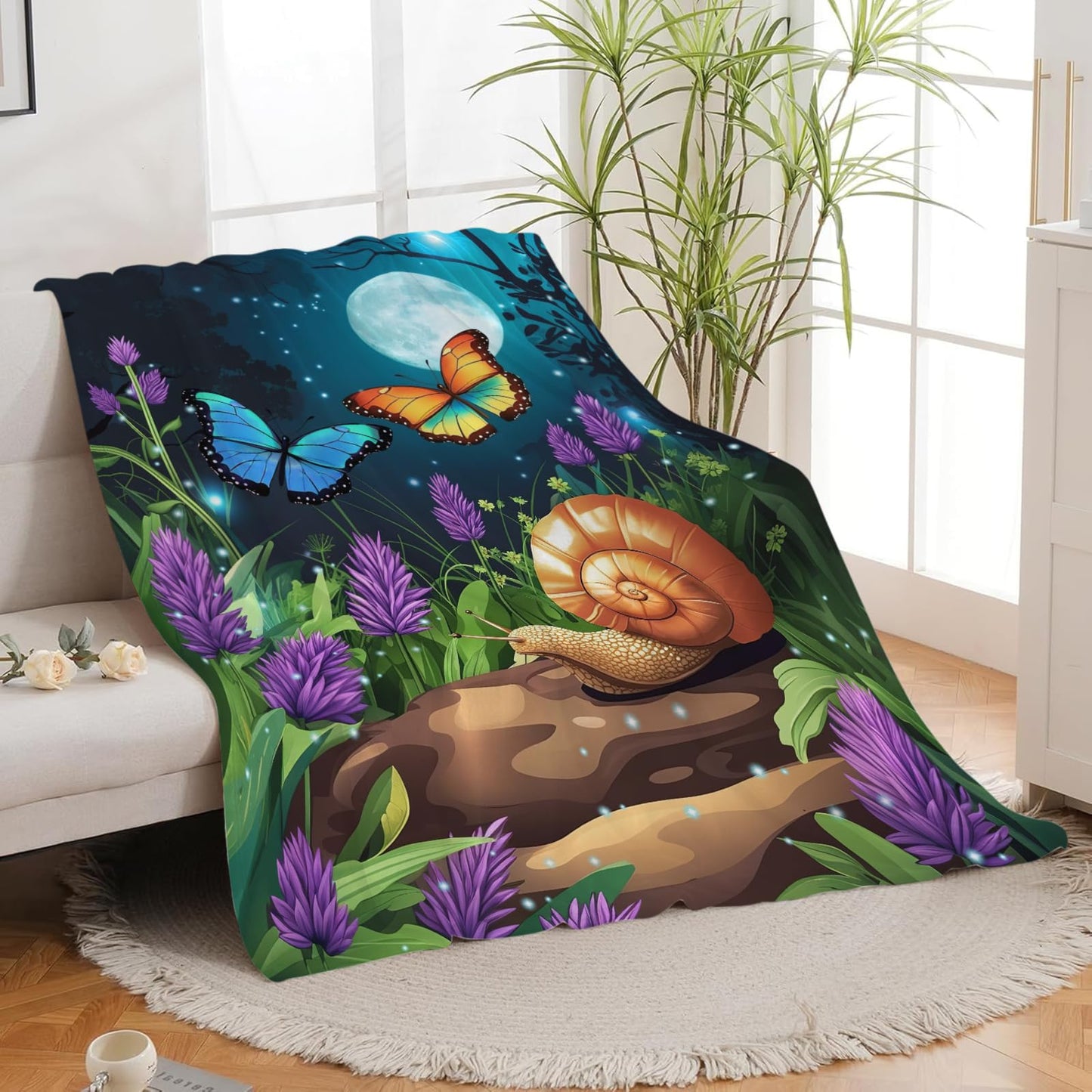 Lovira Snail Butterfly Throw Blanket Snails Forest Woodland Throw Blankets Gifts Stuff Decor Fleece Plush Flannel for Lover Men Women Boys Girls 40"x50"