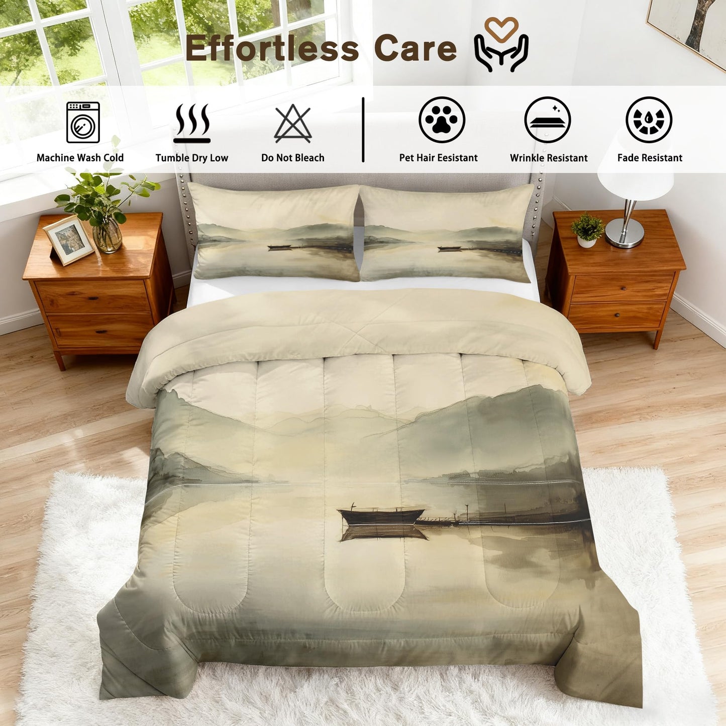 TANCAPRIUM Asian Comforter Set Twin - Japanese Landscape Bedding Set & 2 Pilow Cases for All Season - Soft Reversible Down Alternative 3 Piece. Asian Bedrom Decor