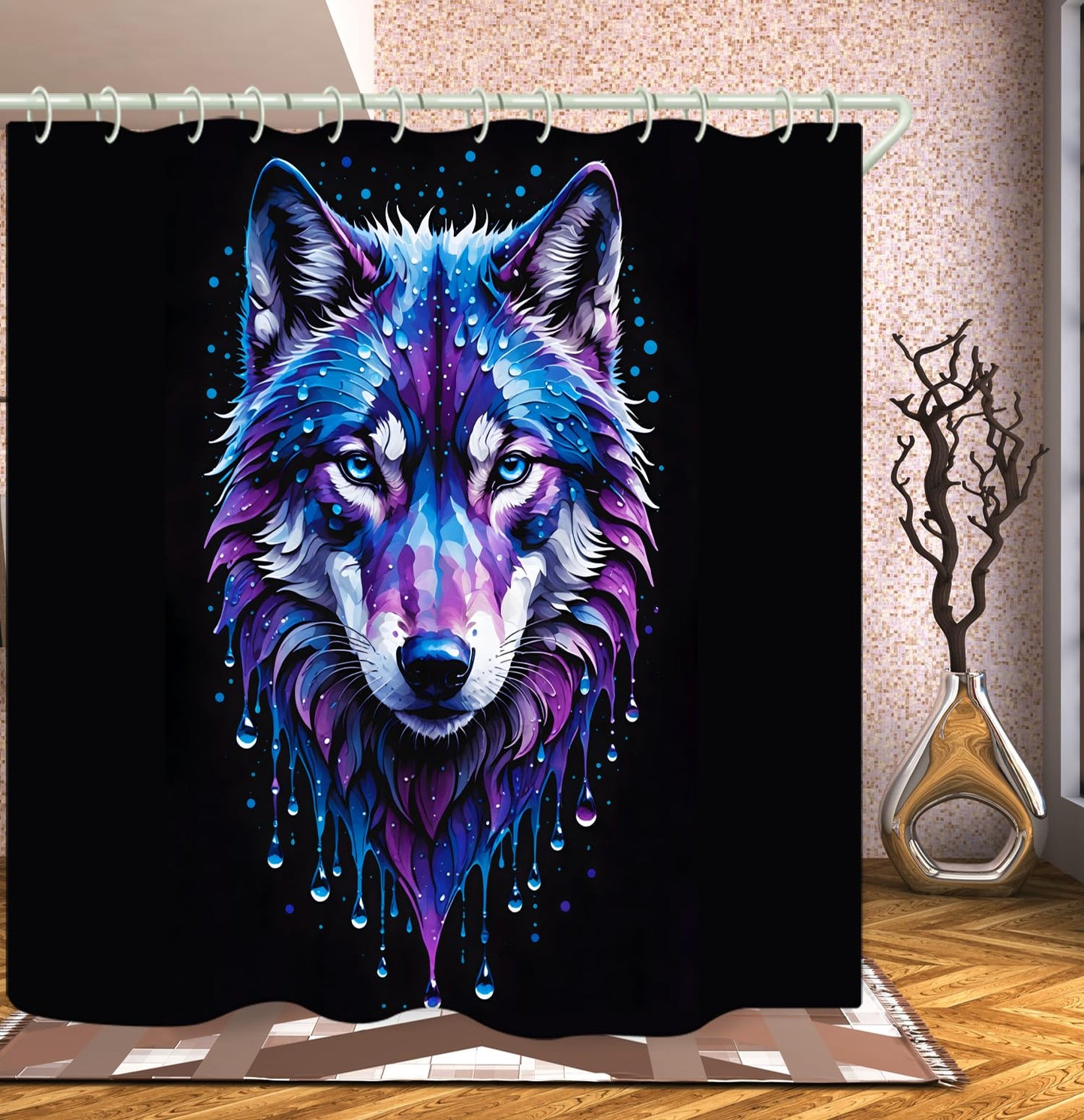LYFANS Bathroom Using A Black Background Wolf Head 3D Shower Curtain, Luxury Bathtub Standard Shower Curtains, Waterproof and Bright Fabric Shower Curtain, Size (72x72 Inches)