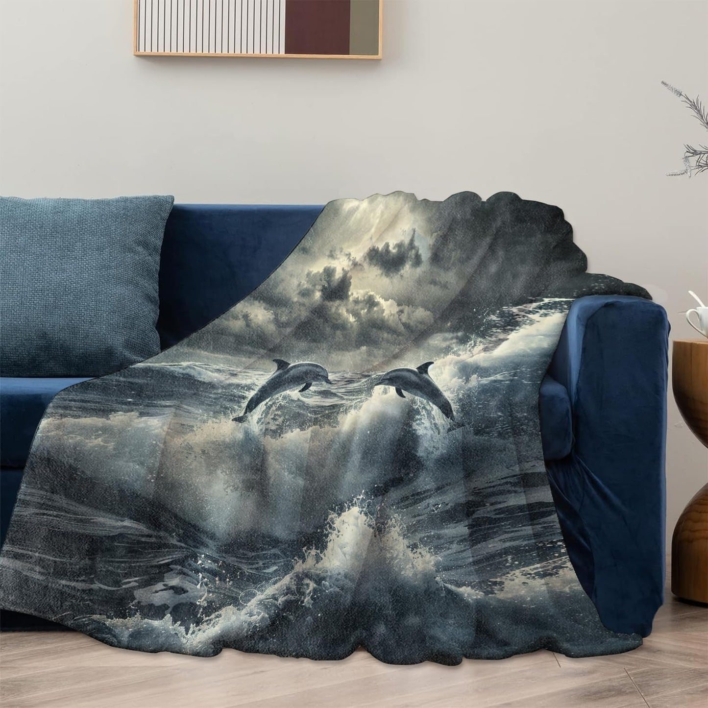 Dolphin Ocean Theme Blanket Gifts for Women Girls, Soft Warm Lightweight Flannel Throw Blankets for Living Room Home Sofa Travel Decor 50" x 60"
