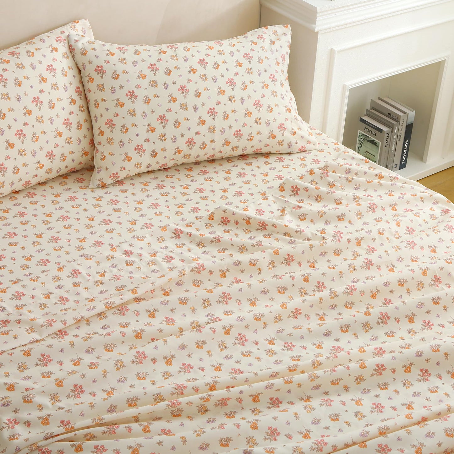 Viviland Floral Twin Sheet Set - 3 Piece Vintage Yellow Boho Flower Patterned Bed Sheets - Soft, Breathable Microfiber Sheets with Deep Pocket, Non-Slip Fitted Sheets & Pillowcases