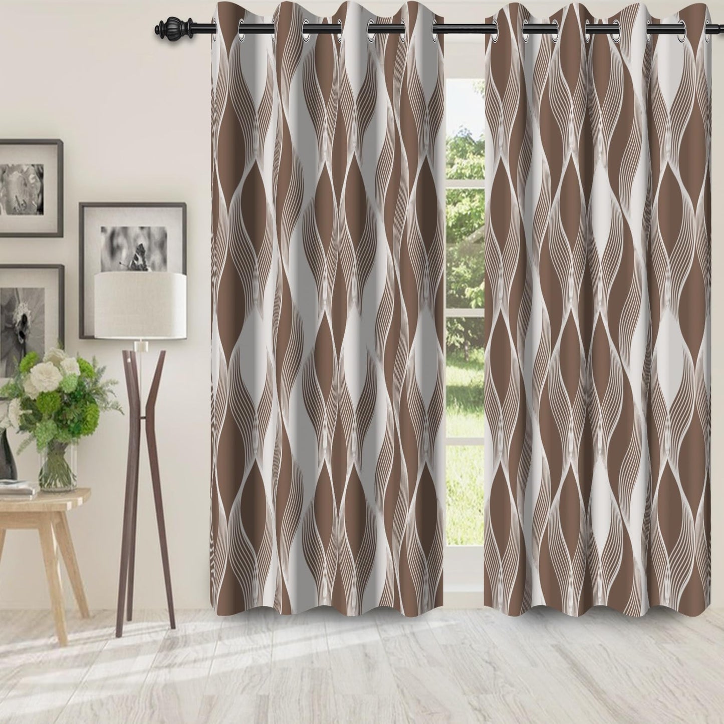 Yanutan Brown Stripe Blackout Curtains for Bedroom/Living Room,Brown Modern 2 Panels Sets Blackout Window Curtain,Minimalist Modern Ombre Thermal Insulated Printed Curtains with Grommet,42" Wx84 L