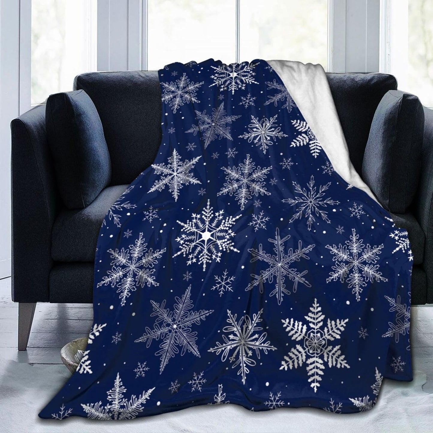 Gbuzozie Winter Snowflakes Blue Fleece Blanket Lightweight Ultra-Soft Christmas Throw Blanket for Sofa Couch Bed Camping Travel - Super Soft Cozy Microfiber Blanket 60"X50"