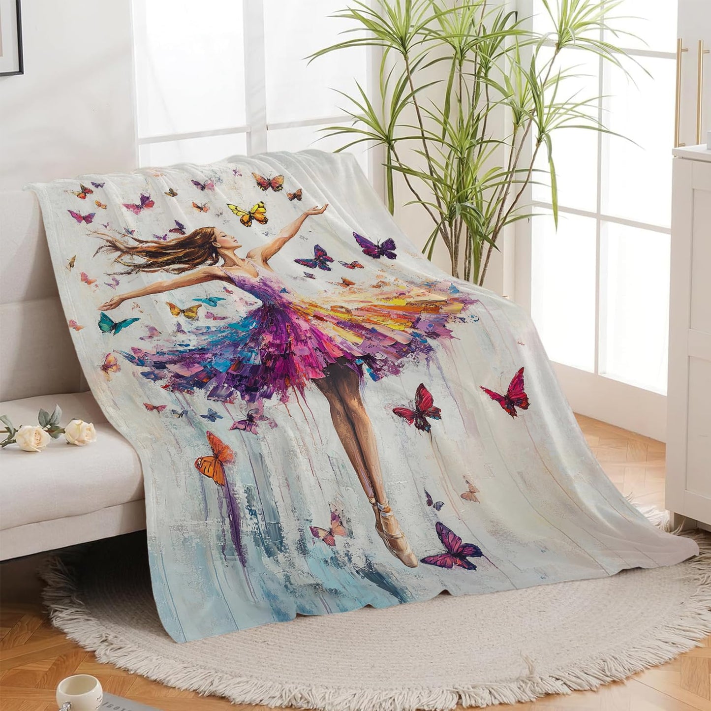 Dance Blanket, Ballet Throw Blanket, Dancer Gifts, Ballerina Blankets, Sloths Stuff Fleece Flannel Plush for Women Teachers Girls Lovers Adults Soft Bedding for Sofa Studio Office Home Decor 40"X50"