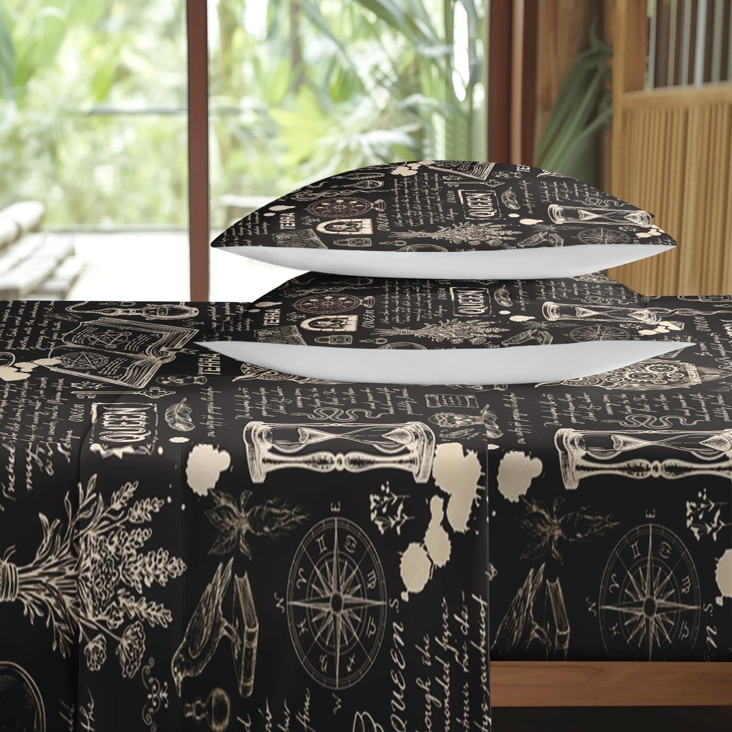 Pamnest Full Size Bed Sheet Sets, Gothic Chemistry Science Soft Microfiber 4 Pcs Bedding Sets for Adults Bedroom Bed Decor, Goth Dark Academia Bedding Flat, Fitted Sheet and 2 Pillowcases
