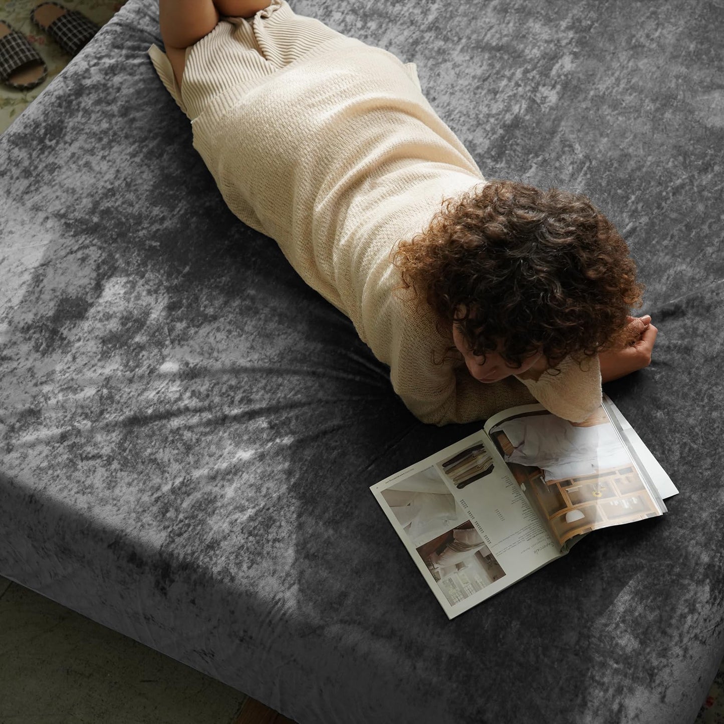 PHF Truly Velvet Fitted Sheet Only Full Size, Luxury Super Soft Cozy Fuzzy Fleece Bottom Sheet, Deep Pocket Up to 16",Strenghth Elastic Band, Suitable for Fall Winter Spring, No Pillowcases, Dark Grey