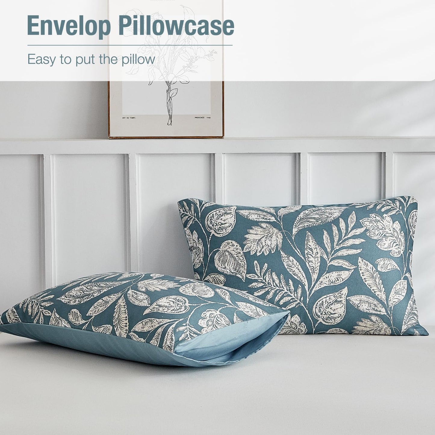 Lekesky Duvet Cover King Size, Reversible Teal Blue Floral Comforter Cover Set King Size 3pc, Soft 100% Washed Microfiber Breathable Bedding Sets with Zipper Ties and 2 Pillowcases