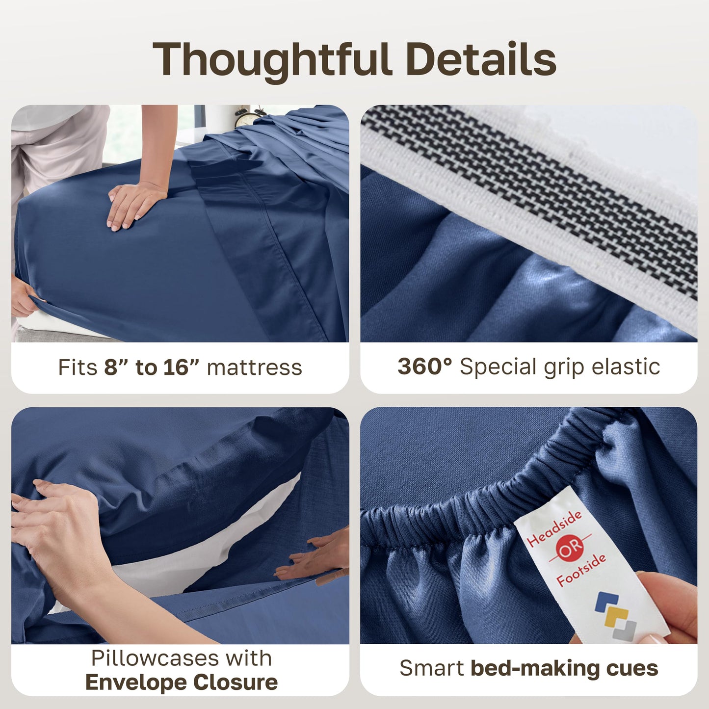 California Design Den Deep Pocket Queen Sheet Set - Certified Authentic 100% Egyptian Cotton Sheets Queen Size Sateen, Deep Pockets, Gripper Elastic, Breathable, Durable Luxury Bedding - Navy Blue