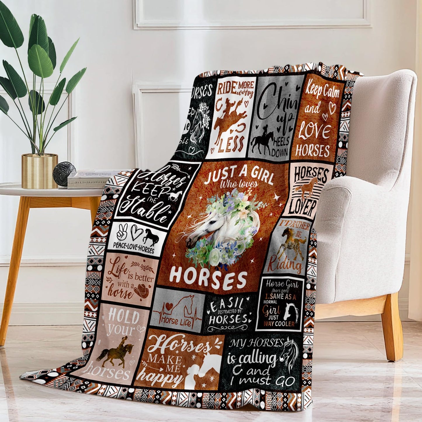 Horse Lover Gift for Women - 50"x40" Ultra Soft Plush Flannel Fleece Brown Horse Throw Blanket, Cozy Fluffy Decor for Couch Bed, Christmas Birthday Present