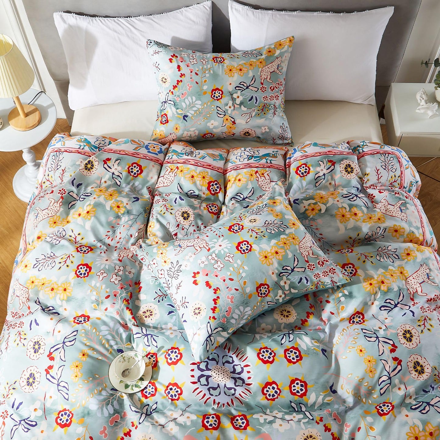 Cupocupa Duvet Cover Twin Size Set Boho Floral Botanical 2 Pieces XL Size Lightweight Duvet Cover Set with Zipper Closure, 4 Ties Reversible Chic Garden Aesthetic Bedding