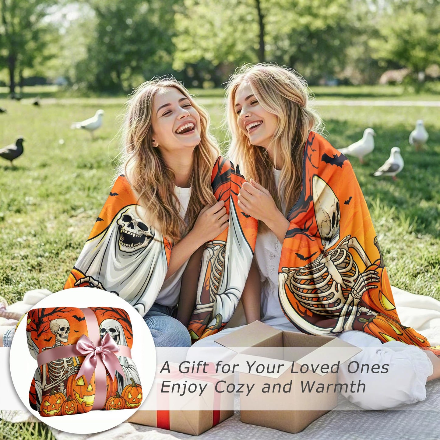 GEDAEUBA Halloween Throw Blanket for Bed - Spooky Ghost Skeleton Pumpkin Bat Fleece Blanket King Size, Soft Cozy Blankets & Throws for Couch, Bed, and Sofa, 90x108 inches