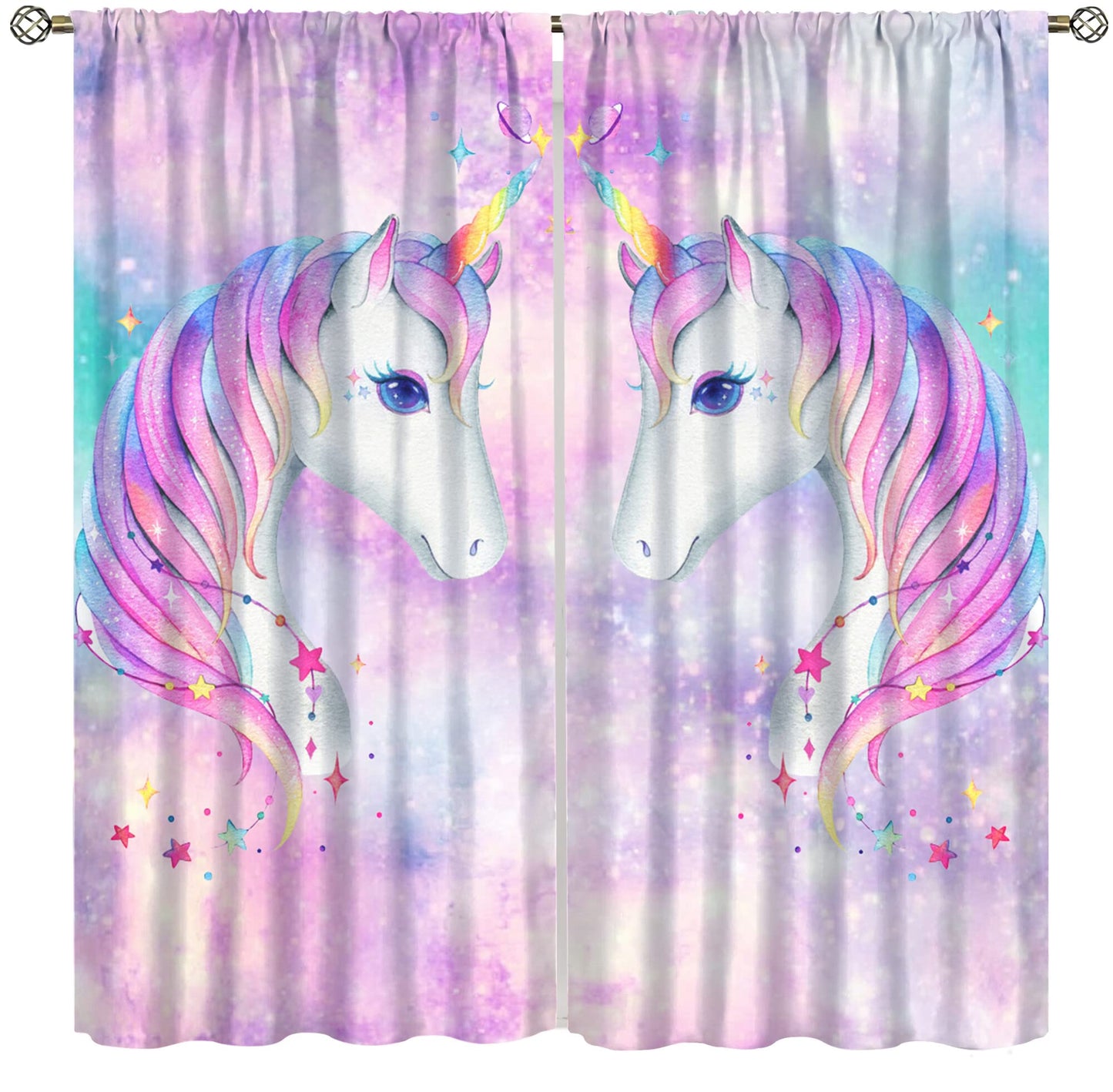 Rainbow Unicorn Bedroom Curtains,Purple Pink Dream Universe Starry Sky Kids Bedroom Living Room Window Treatments Curtains 42x45 Inch