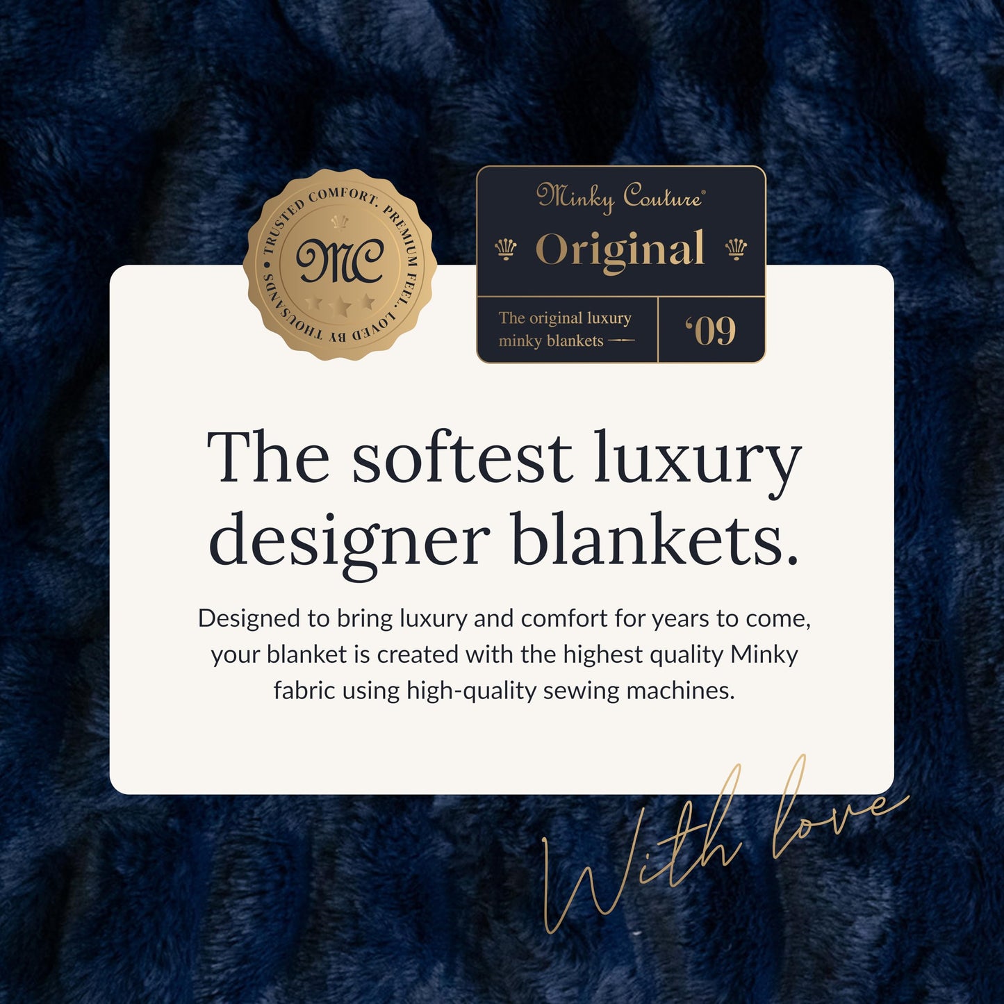 Minky Couture Hugs Blanket - Extra Plush Blanket for Premium Gifting - Stretchy Bubbled Cozy Throw - Silky Smooth - Durable & Machine-Washable - Travel-Friendly - Adult, Navy
