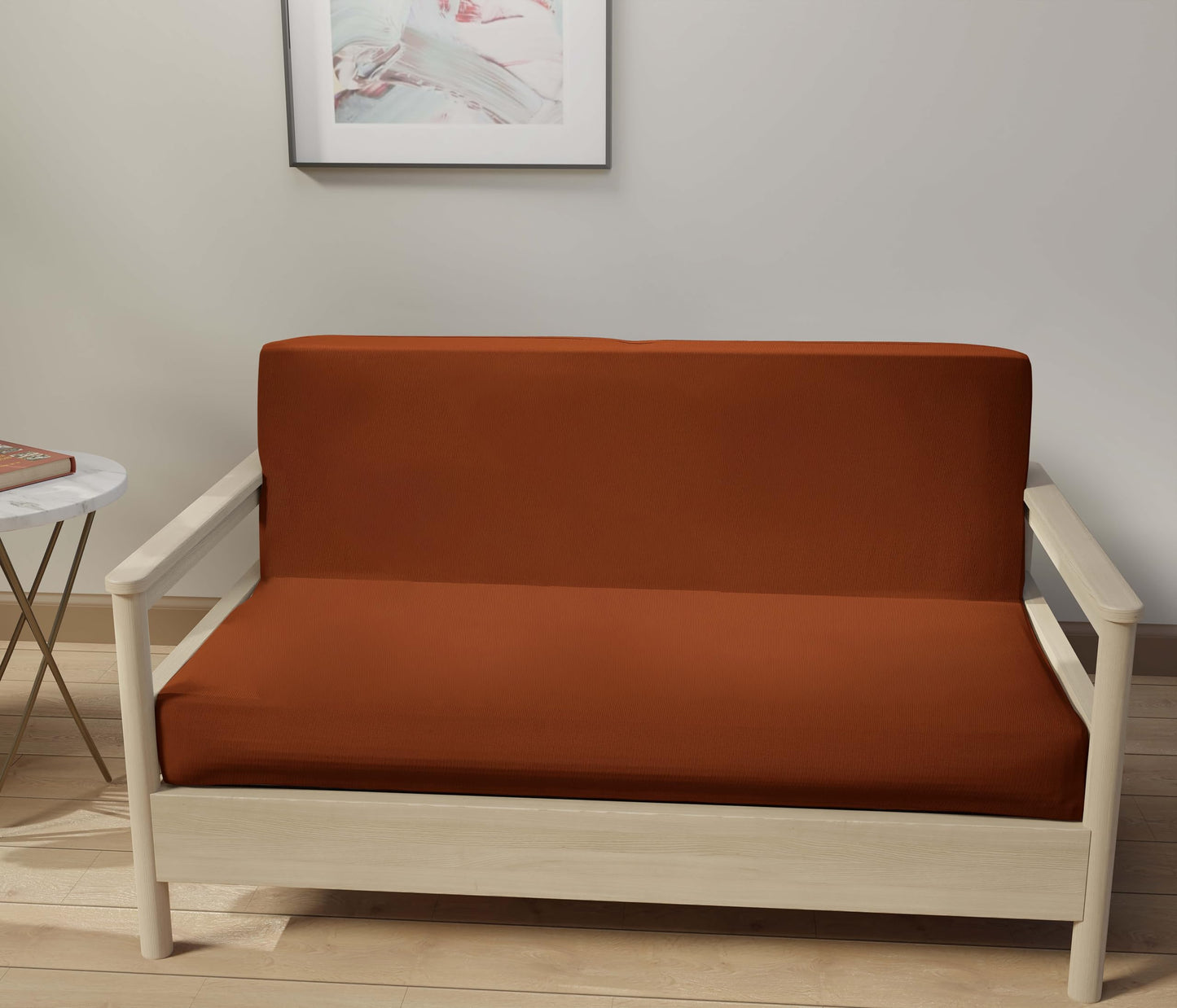 LANE LINEN Futon Covers Full Size, 100% Cotton Slipcovers, Full Size Mattress Cover for Futon Sofa Bed, Foldable Armless Sofa Cover, Zippered Couch Cover - Rust