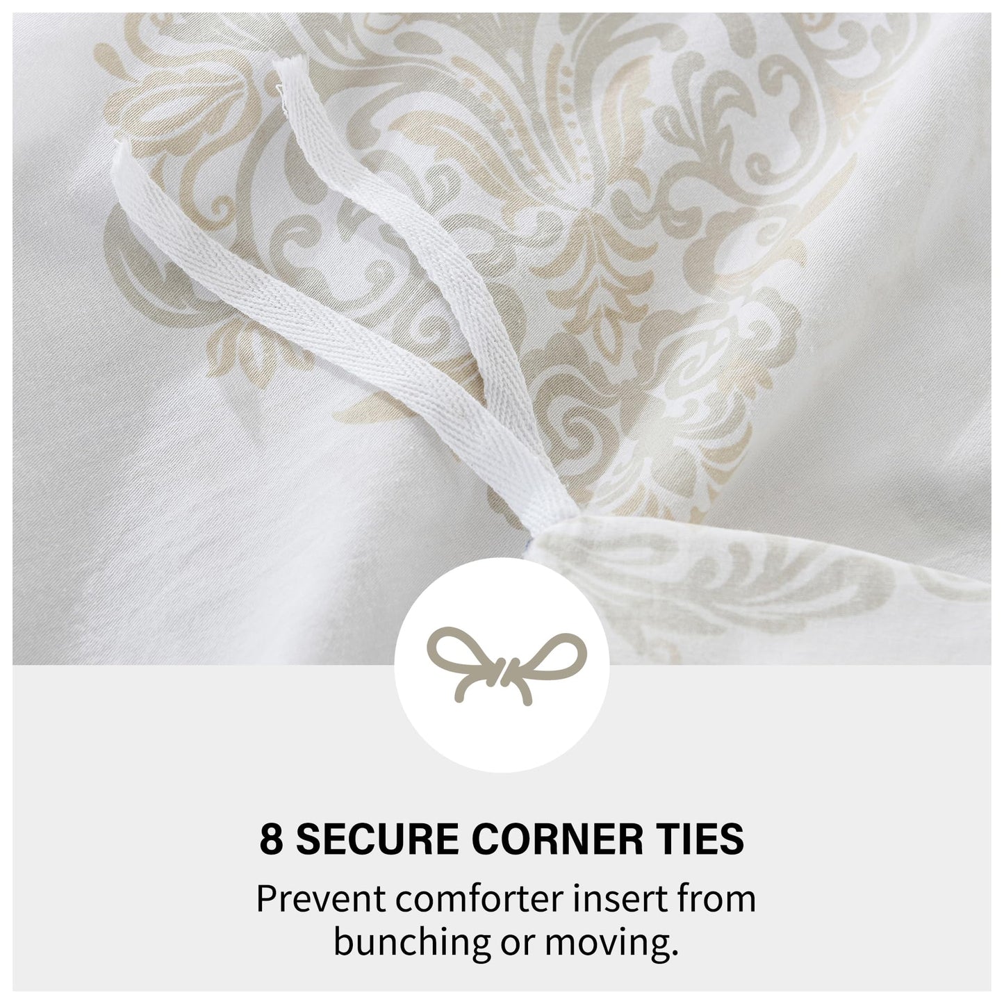 VOOVY Damask Duvet Cover King - 100% Cotton Duvet Cover Set, 3 Pieces Medallion Bedding Duvet Covers with Zipper Closure & 8 Corner Ties for All Season, 104"x90", No Comforter
