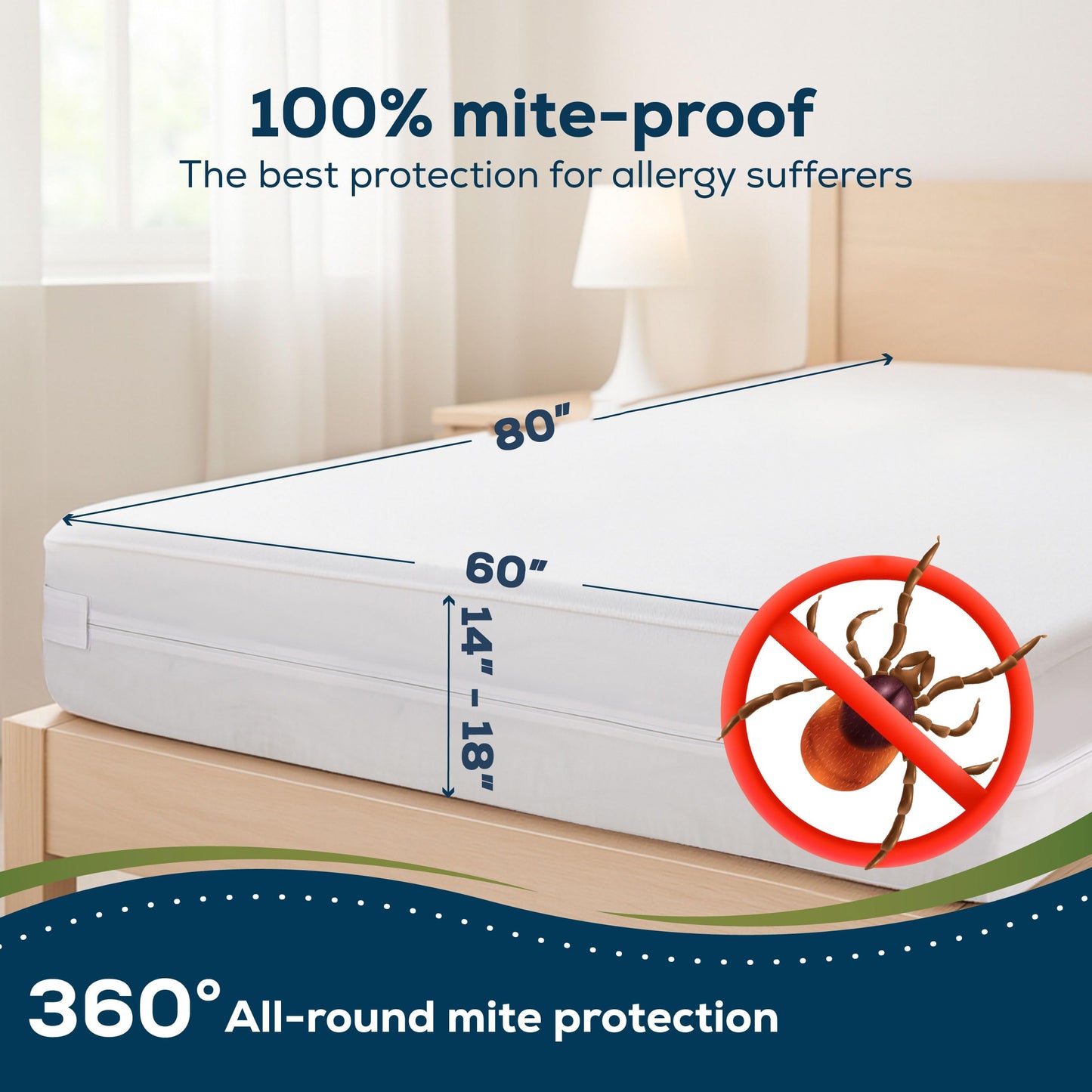 Sensalou Mattress Encasement Waterproof Queen – 5-Sided Terry Cover for Families & Couples - Zipper Closure - Noiseless - Oeko-Tex & Dermatest Certified, Fits 18" Deep, White