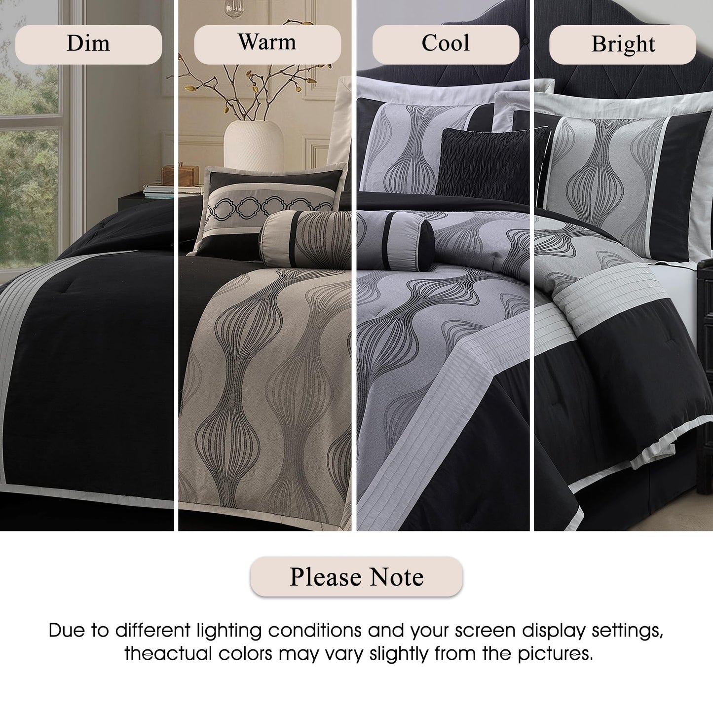 Stratford Park Elegant Black and Silver Comforter Set Queen Size, 7 Pieces Bedding & Collection, Jacquard All Season Comforter & Pillows, Ultra-Soft Microfiber