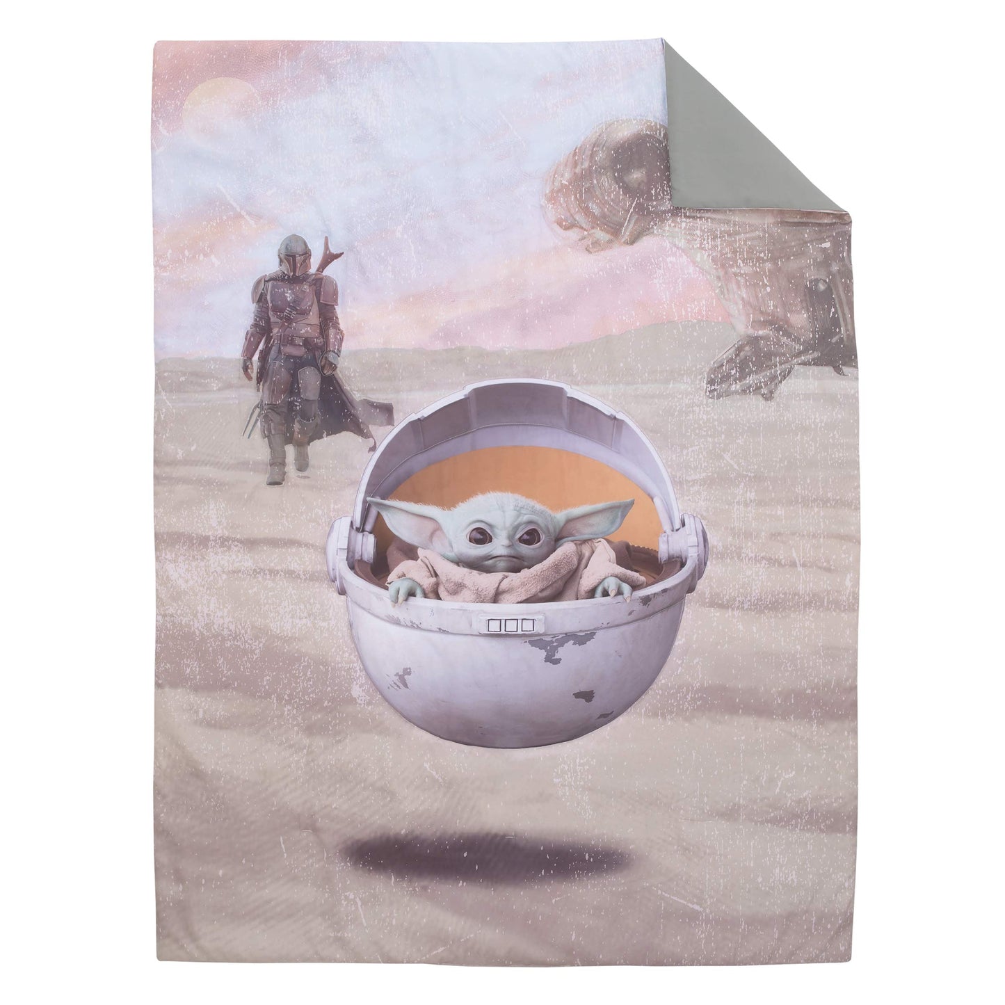 Disney Star Wars The Mandalorian The Child Green, Tan, White 4 Piece Toddler Bed Set - Comforter, Fitted Bottom Sheet, Flat Top Sheet, Riversible Pillowcase