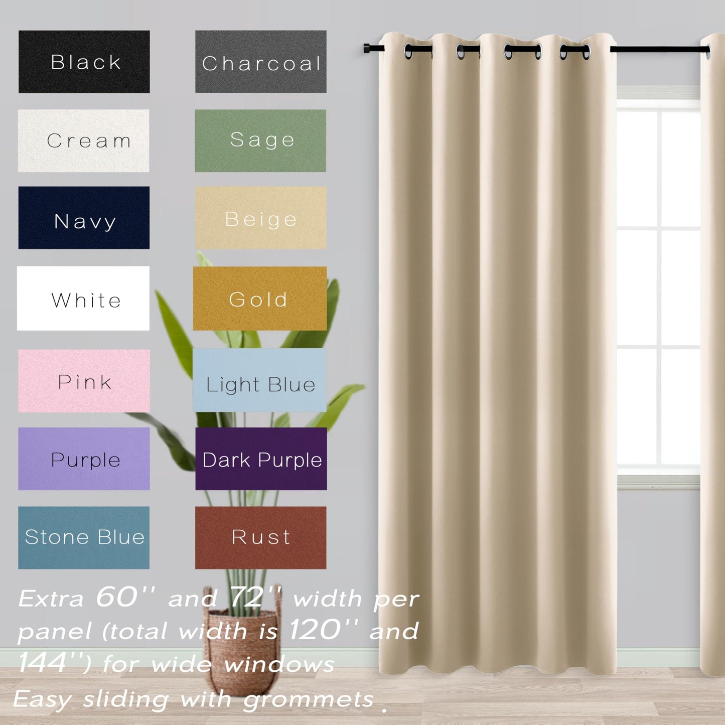 KOUFALL Biscotti Beige Grommet Insulated Thermal Room Darkening Blackout Curtains for Living Room 72x63 Inches Long