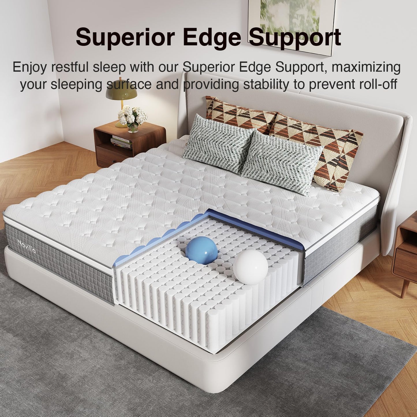 Novilla 12 Inch Twin Hybrid Mattress,Twin Size Mattress with Pocketed Coils, Gel-Infused Memory Foam & Cool-Touch Nylon Cover for Balanced Support & Spinal Alignment CertiPUR-US Certified