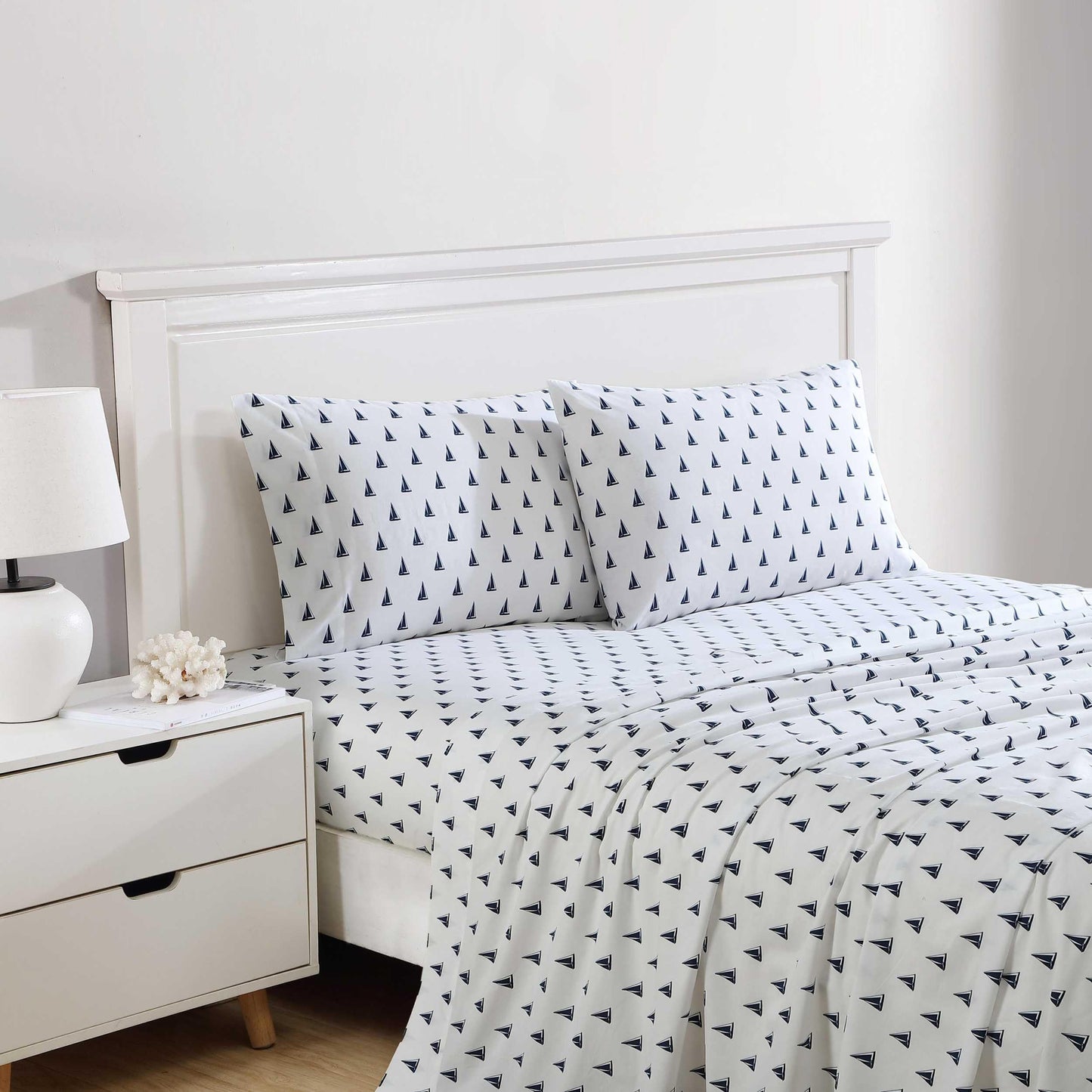 Nautica - Sheets, Cotton Percale Bedding Set with Matching Pillowcases, Crisp & Cool, Deep Pocket (Windtale Boat Navy, Full)