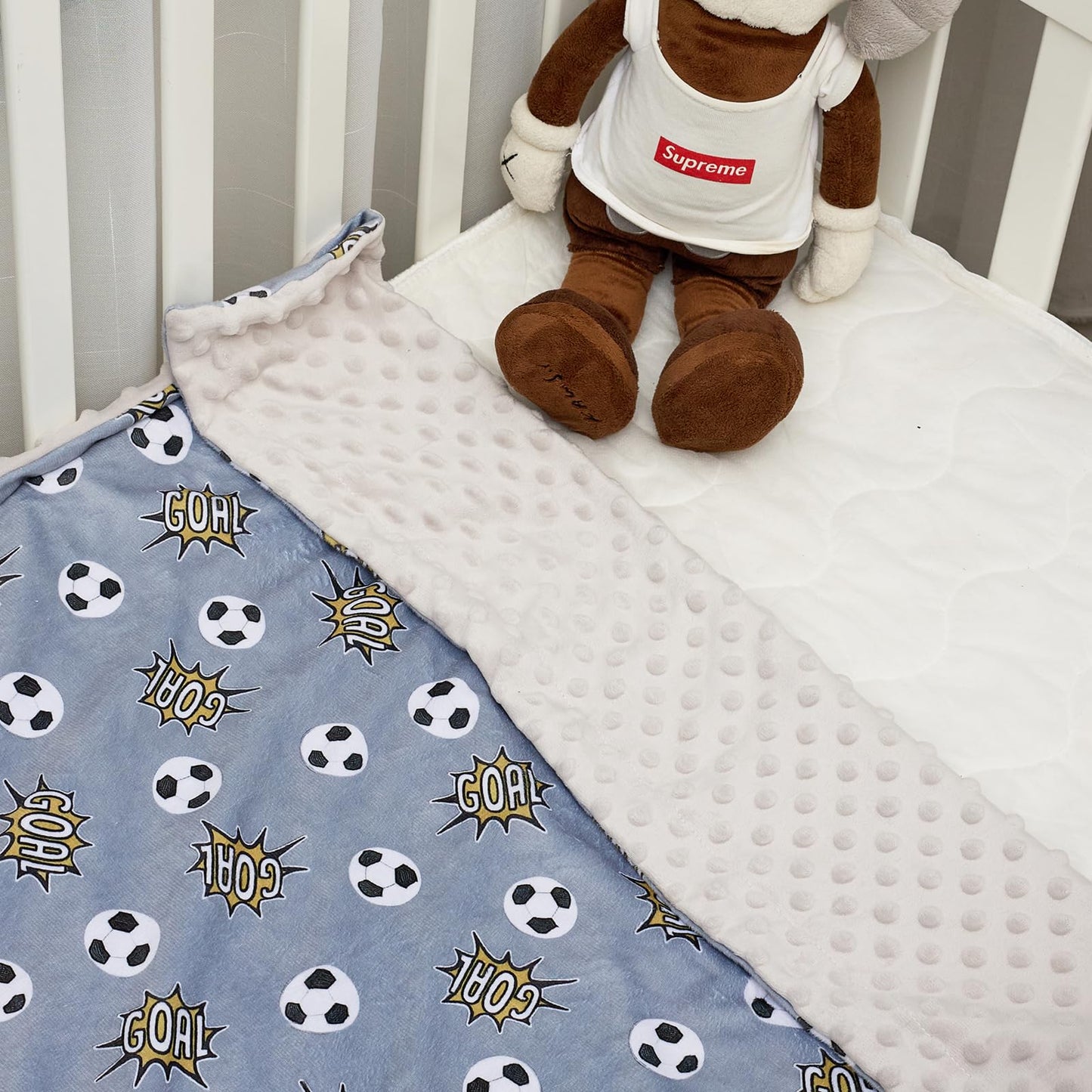 Baby Blanket for Boys Girls Super Soft Double Layer Minky with Dotted Backing Cute Cow Crib Receiving Blanket Bed Throws for Newborns Nursery Stroller Toddler 30 x 40 Inch (Grey Soccer)