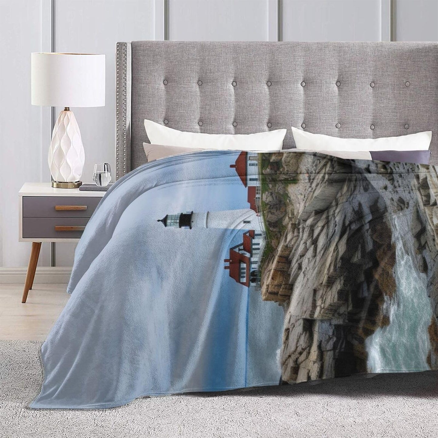 Dewoofly Sea Lighthouse Washable Flannel Throw Blankets, Blanket for Bed Couch Sofa, All Seasons Home Camper Travel 60"x50"