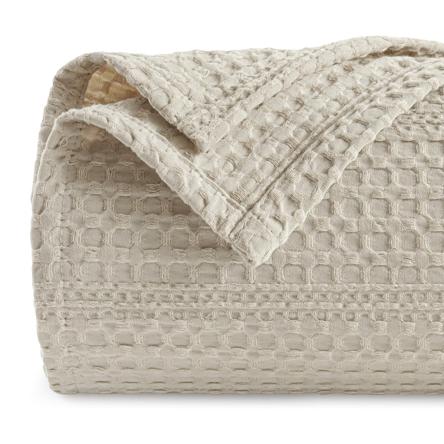 PHF Lightweight Waffle Weave Blanket Queen Size 90"x 90", Soft Woven Summer Blanket for Hot Sleepers - Aesthetic Home Decor for Couch Bed Sofa, Pet Friendly, Natural/Linen