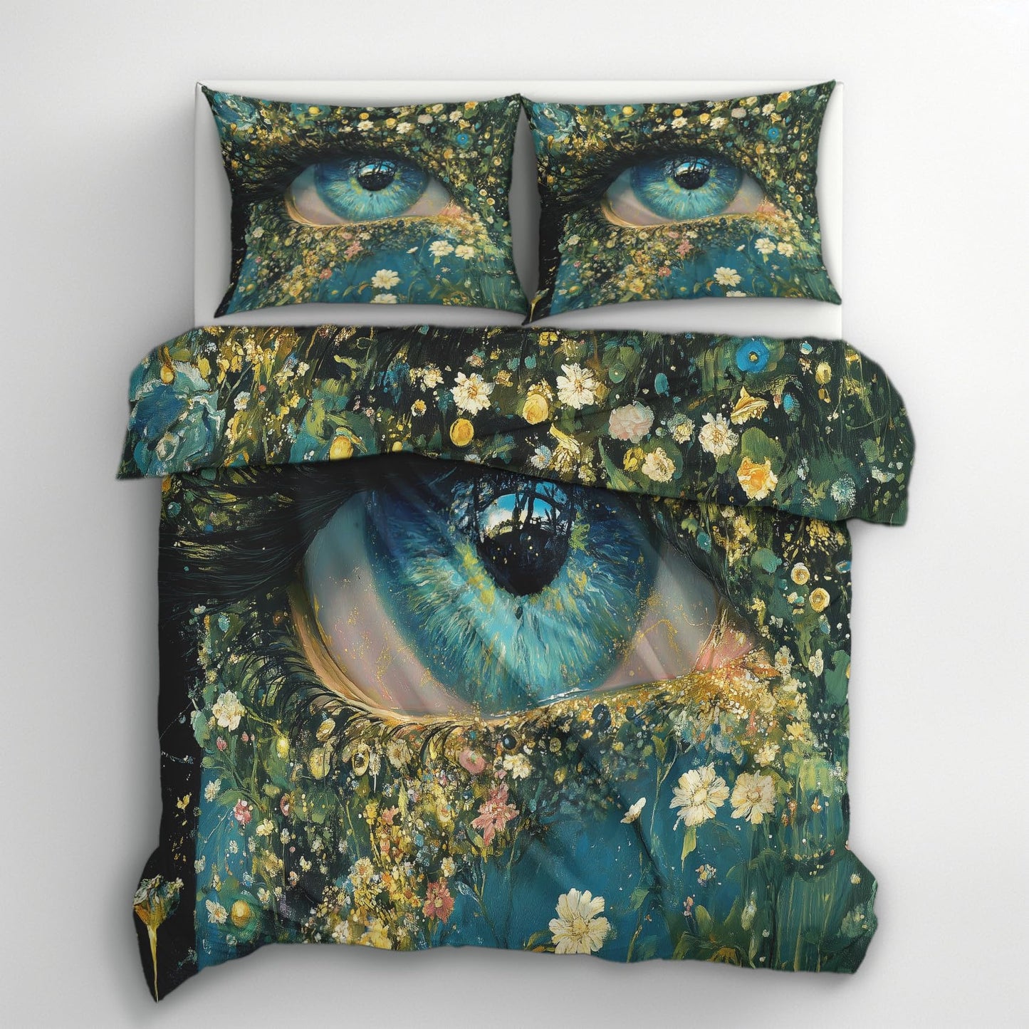 zcwl Fantasy Eye Duvet Cover Oversized King Size | Floral Bedding Set | 3 Piece | Soft Microfiber Patterned Comforter Cover with Zipper Ties & 2 Pillowcases | Blue Green Artistic Bedroom Decor