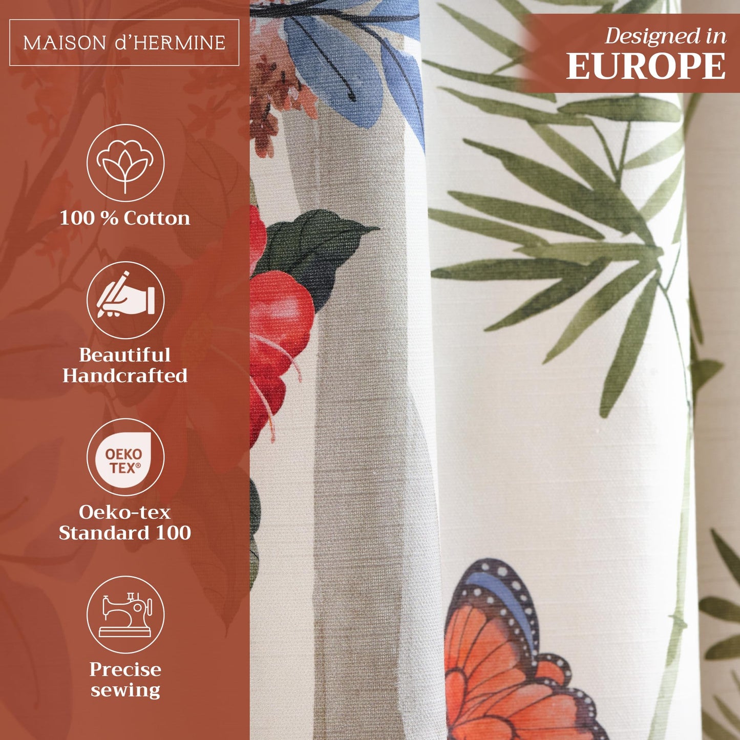 Maison d' Hermine Curtains for Living Room 100% Cotton 96 inch Length One Panel Light Filtering Curtains for Windows with Rod and Loop Pockets Spring Summer (Canne - Light Beige, 50" W x 96" L)