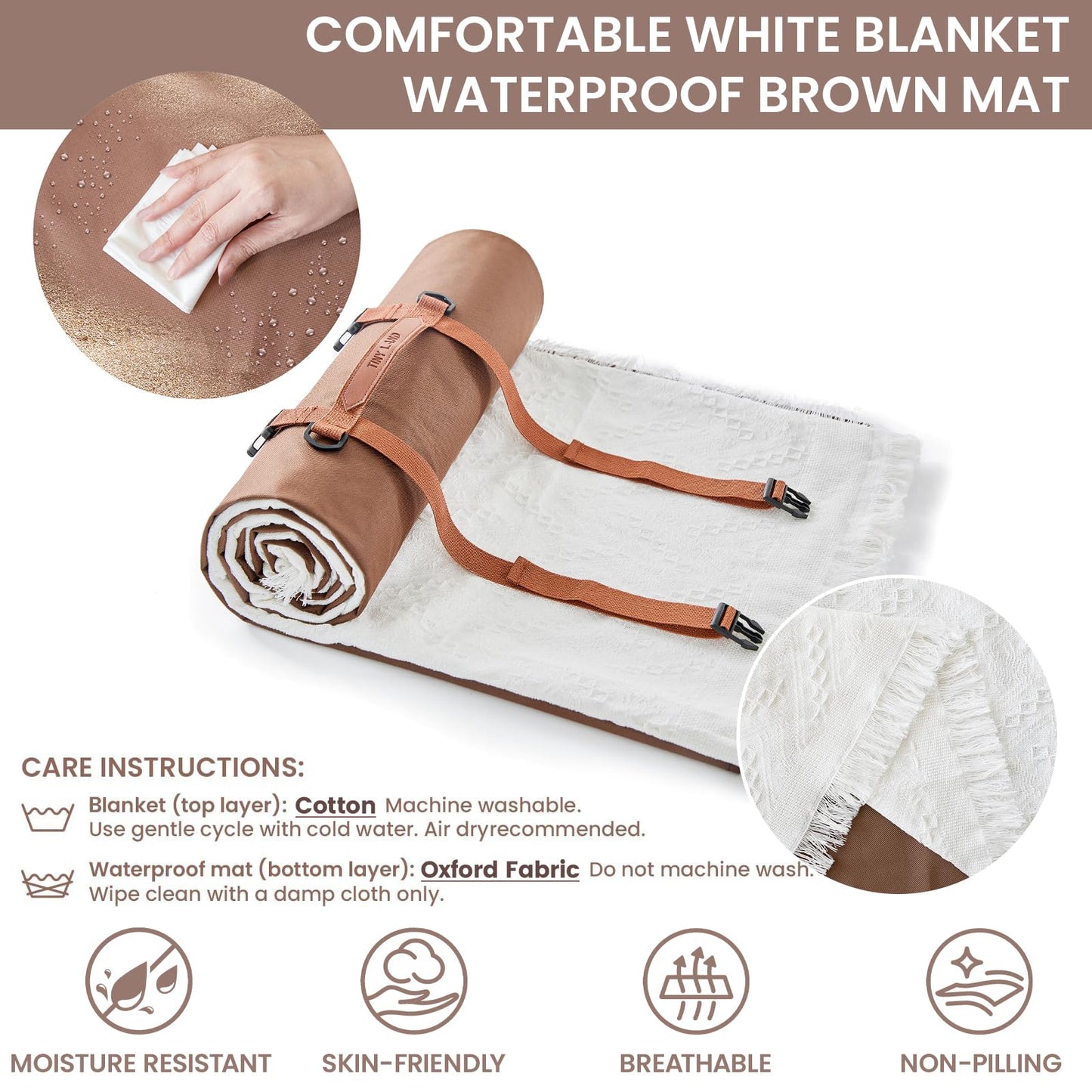 Tiny Land Picnic Blankets, 2 in1 Double Layer Waterproof Mat + Blanket, Foldable Beach Mat,Outdoor Blanket, Portable Camping Blanket, Extra Large Beach Mat, for Camping Park Beach Grass